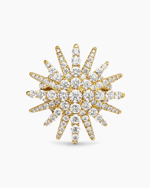 Womens Starburst Ring in 18K Yellow Gold with Diamonds, 28mm
