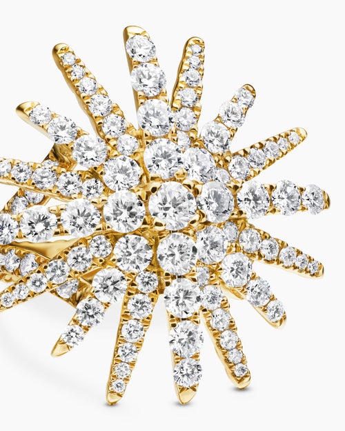 Womens Starburst Ring in 18K Yellow Gold with Diamonds, 28mm