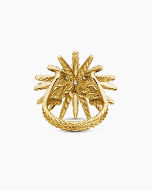 Womens Starburst Ring in 18K Yellow Gold with Diamonds, 28mm