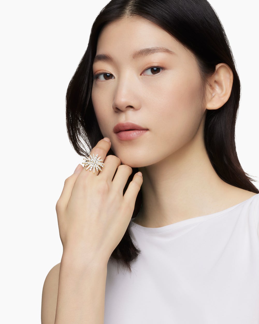 Bague Starburst en or jaune 18 carats avec diamants, 28 mm femmes