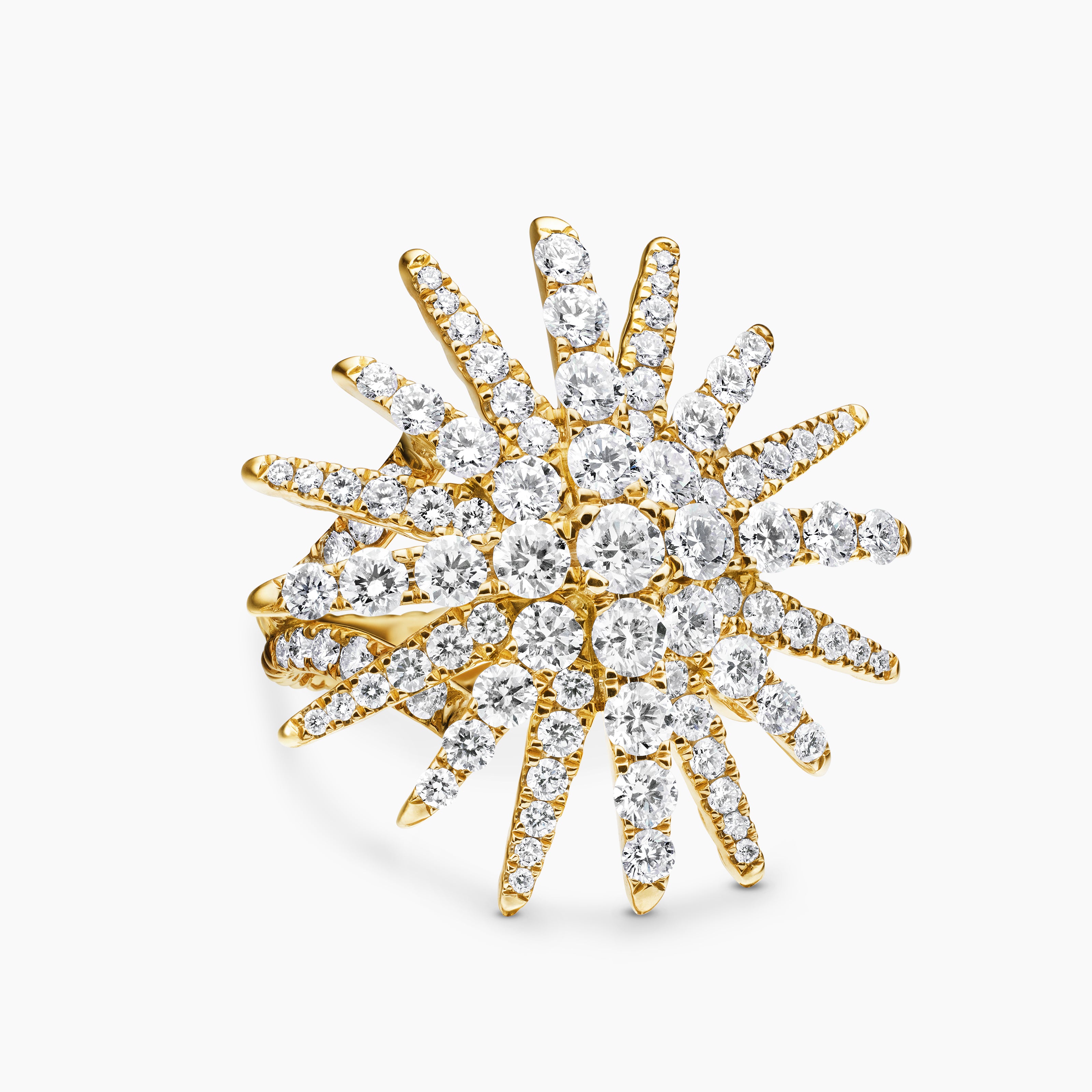 Womens Starburst Ring in 18K Yellow Gold with Diamonds, 28mm