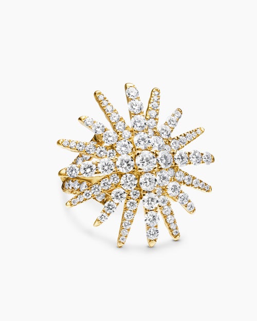 Womens Starburst Ring in 18K Yellow Gold with Diamonds, 28mm