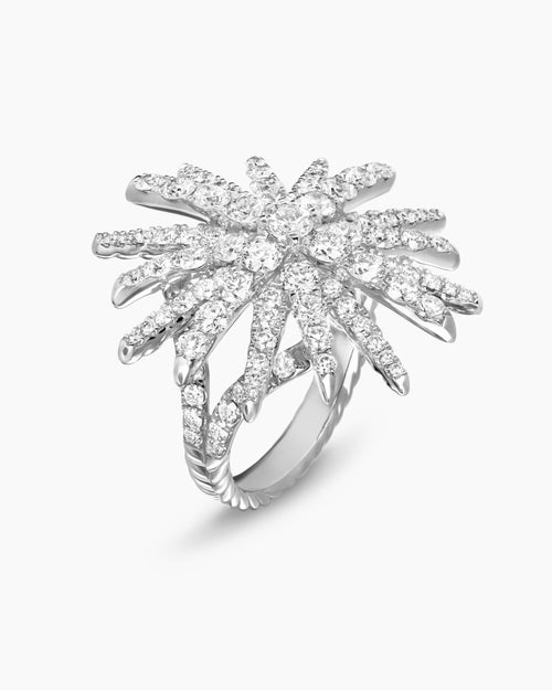 Womens Starburst Ring in 18K White Gold with Diamonds, 28mm