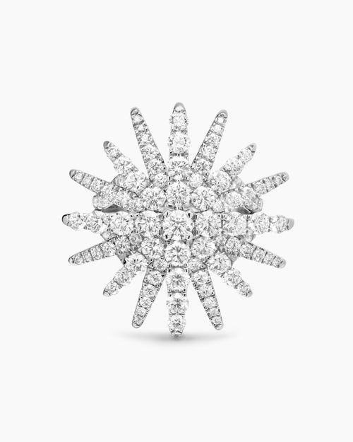 Womens Starburst Ring in 18K White Gold with Diamonds, 28mm