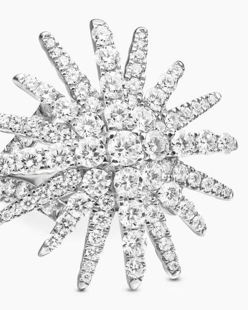 Womens Starburst Ring in 18K White Gold with Diamonds, 28mm