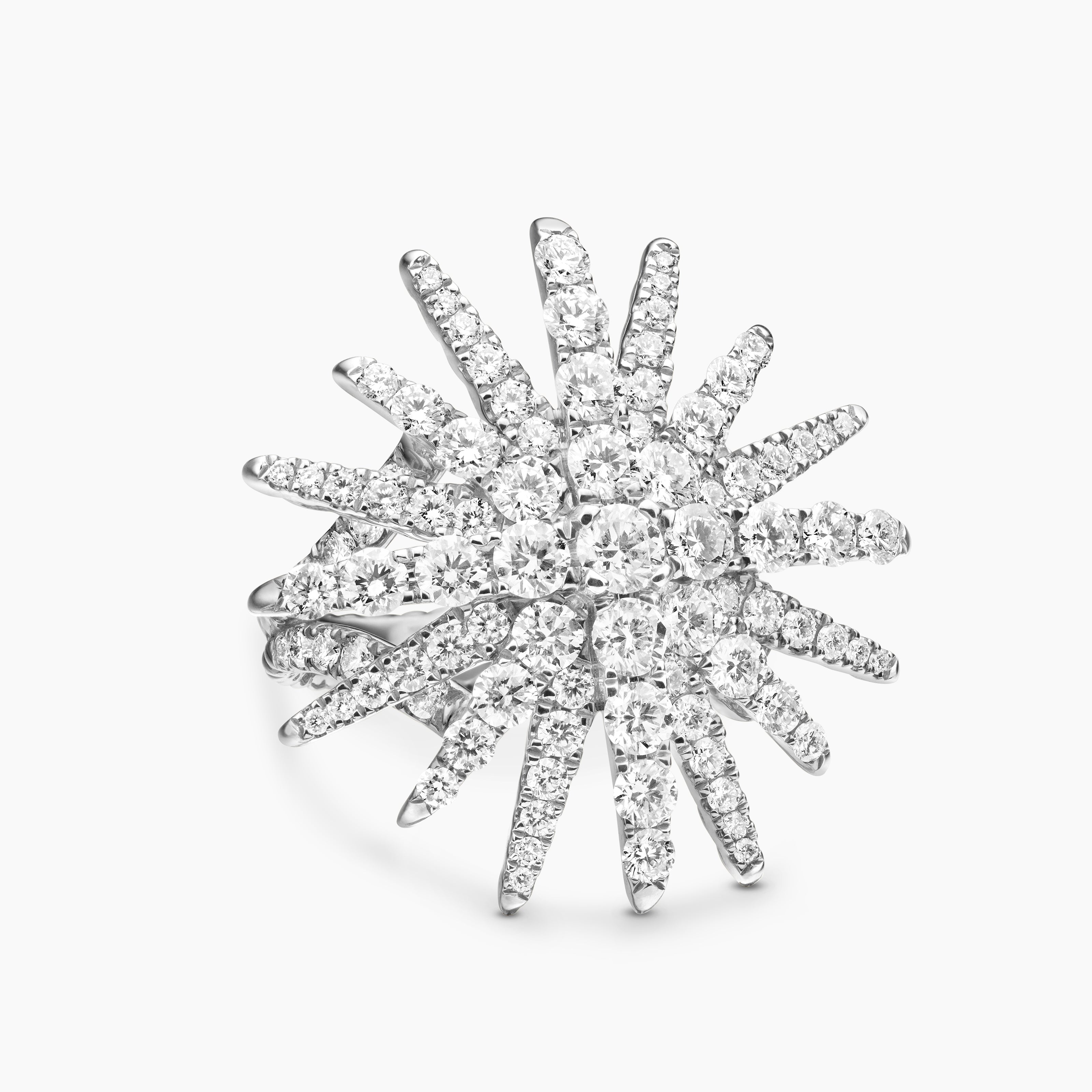 Womens Starburst Ring in 18K White Gold with Diamonds, 28mm