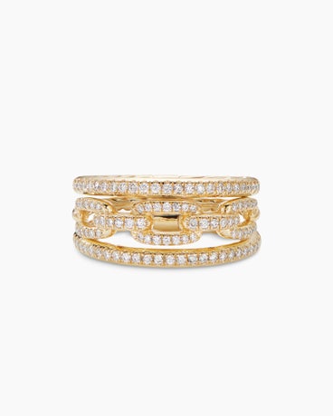 Stax Three Row Chain Link Ring in 18K Yellow Gold with Diamonds, 10.4mm