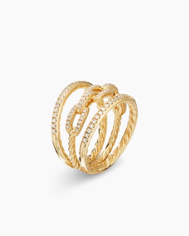Stax Three Row Chain Link Ring in 18K Yellow Gold with Diamonds, 10.4mm