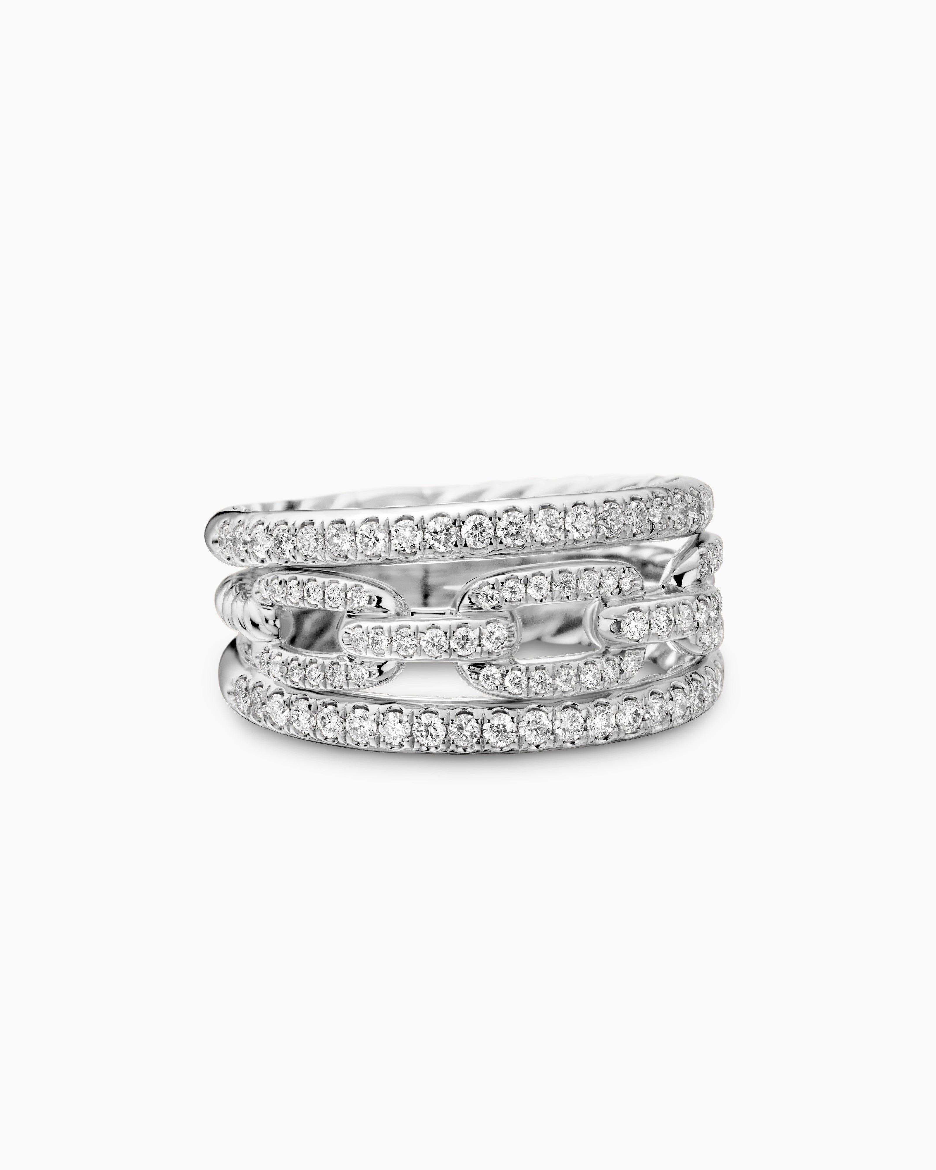 Stax Three Row Chain Link Ring in 18K White Gold with Diamonds