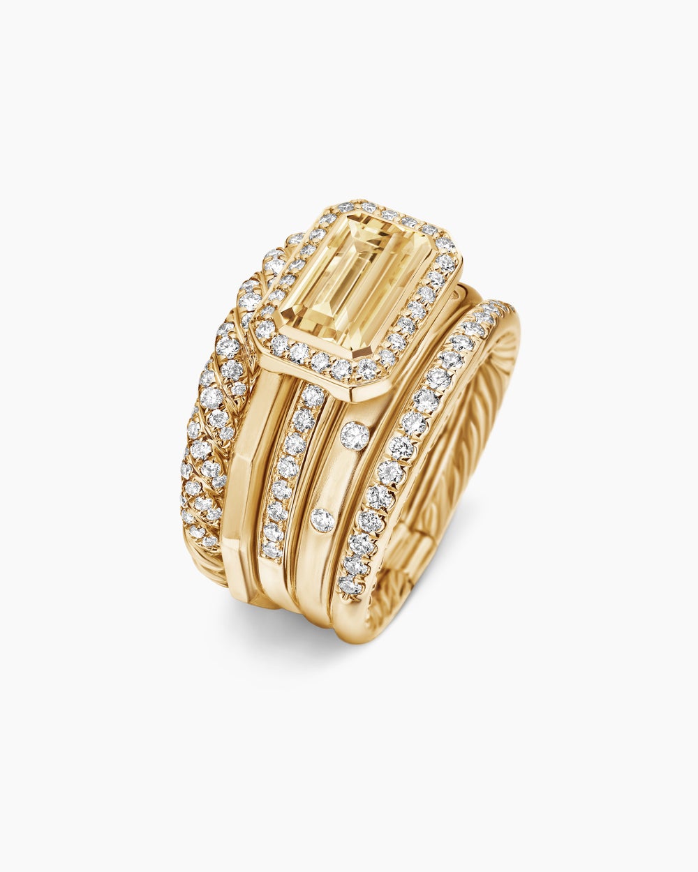 Womens Stax Statement Ring in 18ct Yellow Gold with Champagne Citrine and Diamonds, 14mm