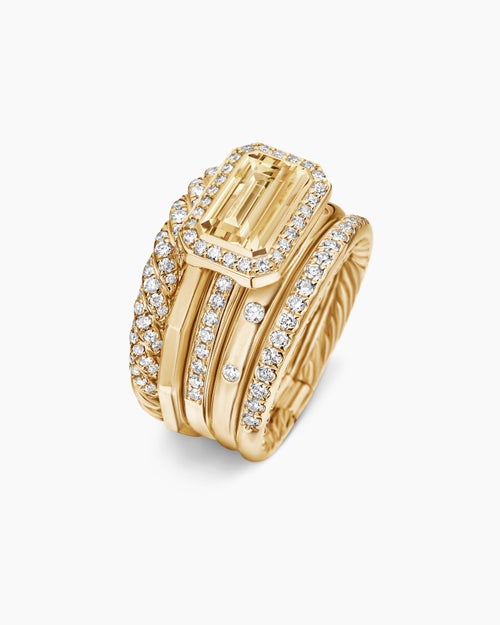 Womens Stax Statement Ring in 18K Yellow Gold with Champagne Citrine and Diamonds, 14mm