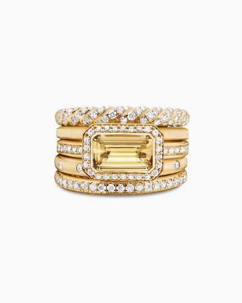 Womens Stax Statement Ring in 18K Yellow Gold with Champagne Citrine and Diamonds, 14mm