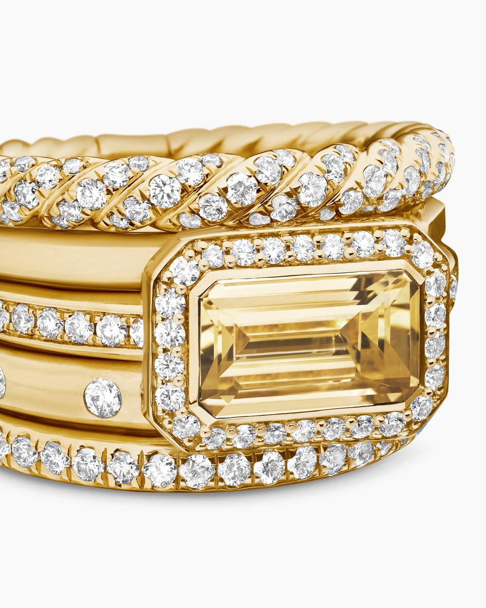 Womens Stax Statement Ring in 18ct Yellow Gold with Champagne Citrine and Diamonds, 14mm