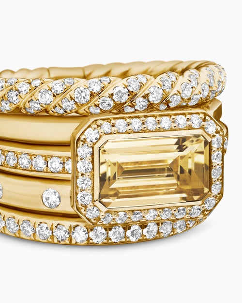 Womens Stax Statement Ring in 18K Yellow Gold with Champagne Citrine and Diamonds, 14mm