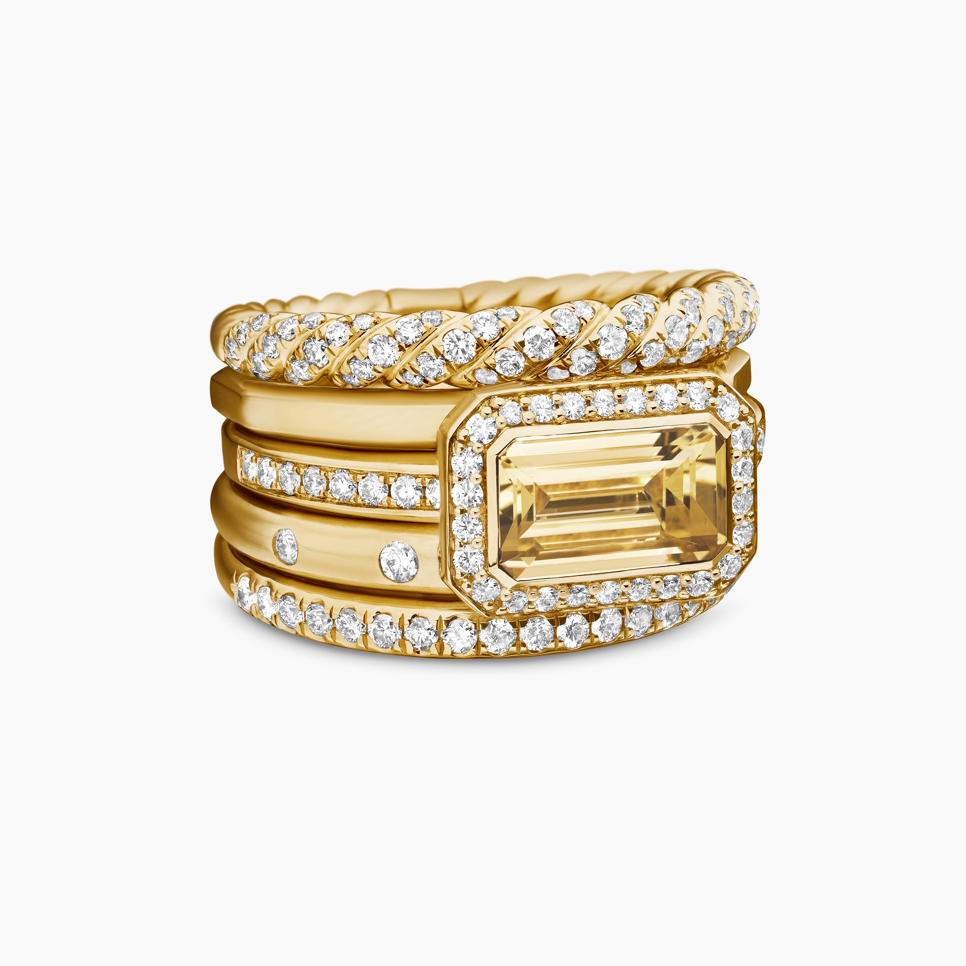 Womens Stax Statement Ring in 18K Yellow Gold with Diamonds, 14mm