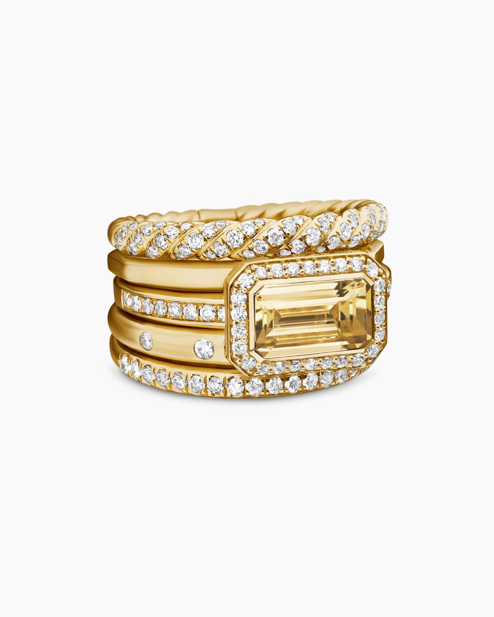 Womens Stax Statement Ring in 18ct Yellow Gold with Champagne Citrine and Diamonds, 14mm