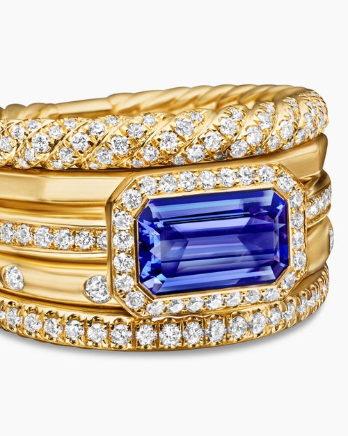 Womens Stax Statement Ring in 18K Yellow Gold with Diamonds, 14mm