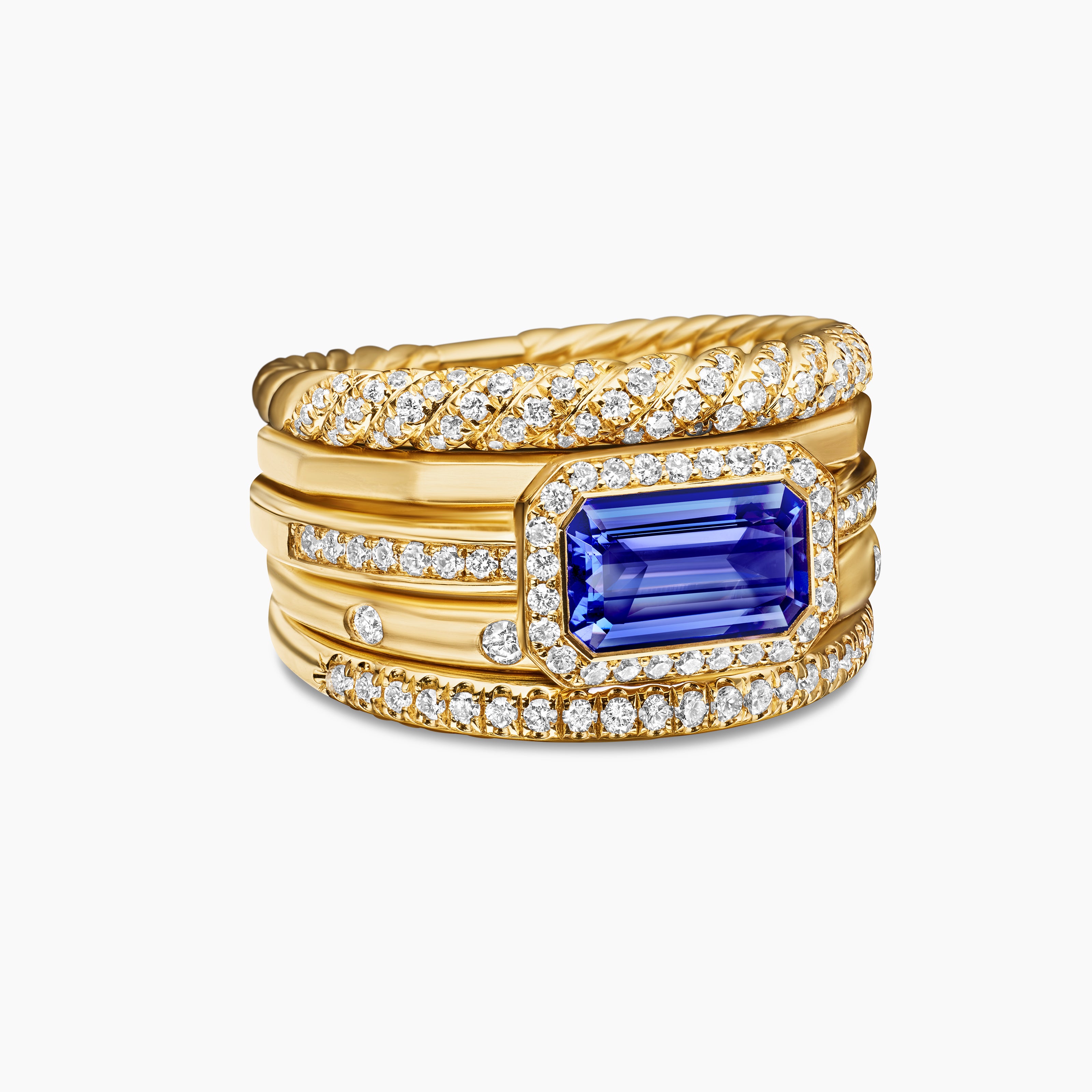 Womens Stax Statement Ring in 18K Yellow Gold with Diamonds, 14mm