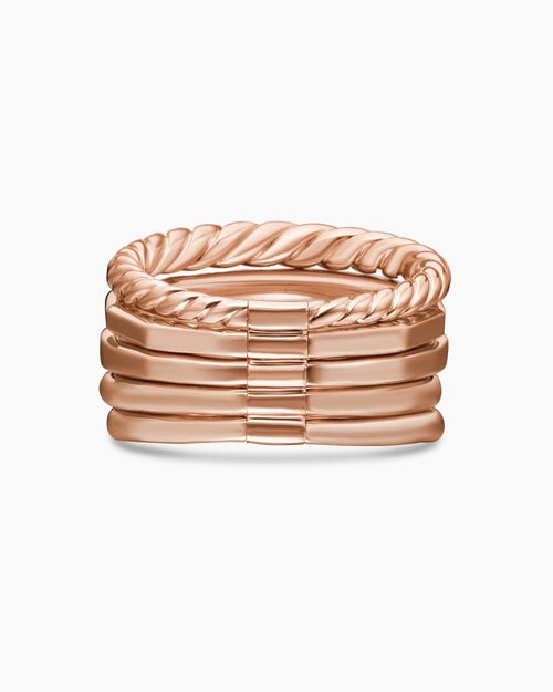Womens Stax Five Row Ring in 18K Rose Gold with Morganite and Diamonds, 14mm