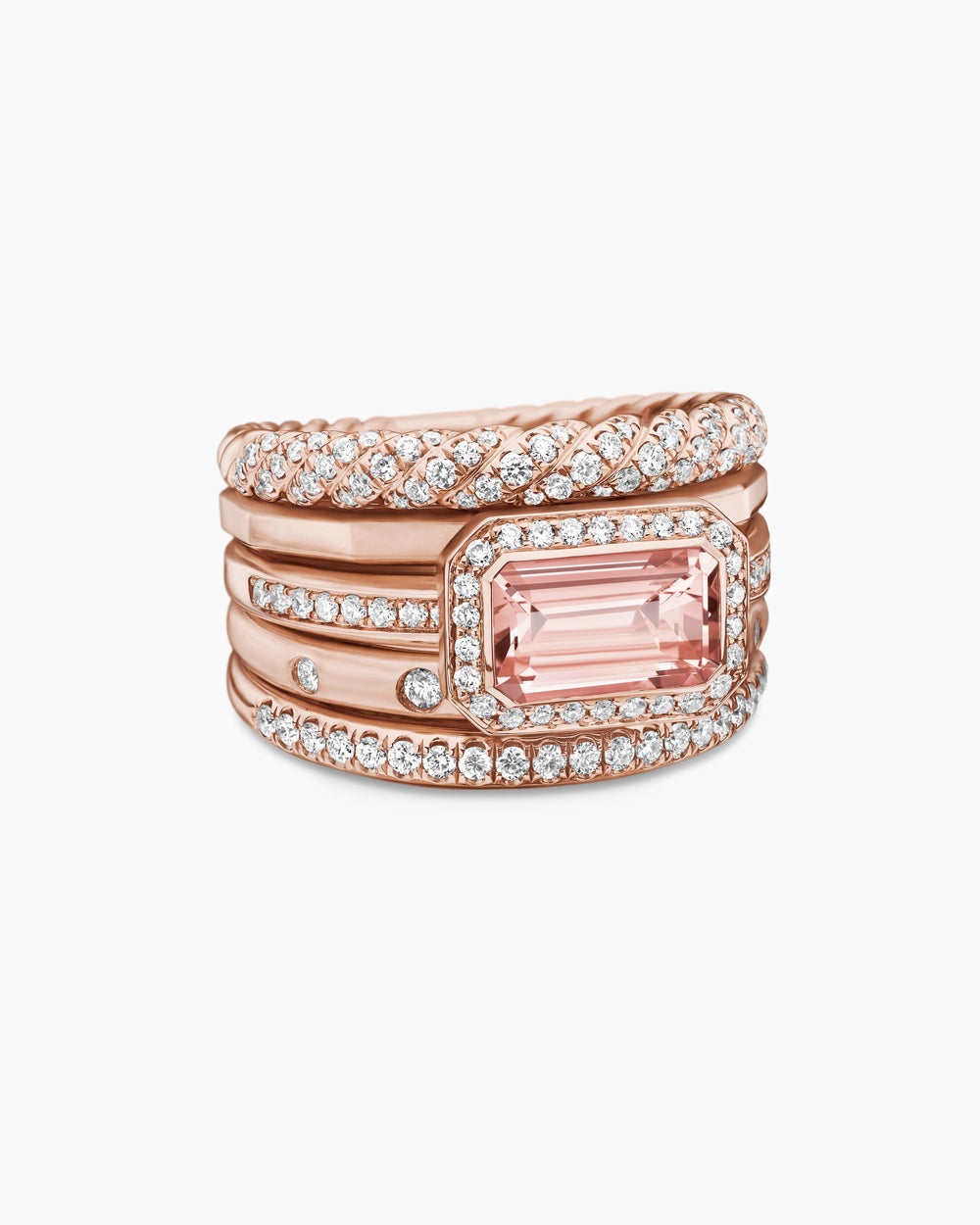Womens Stax Five Row Ring in 18K Rose Gold with Diamonds, 14mm