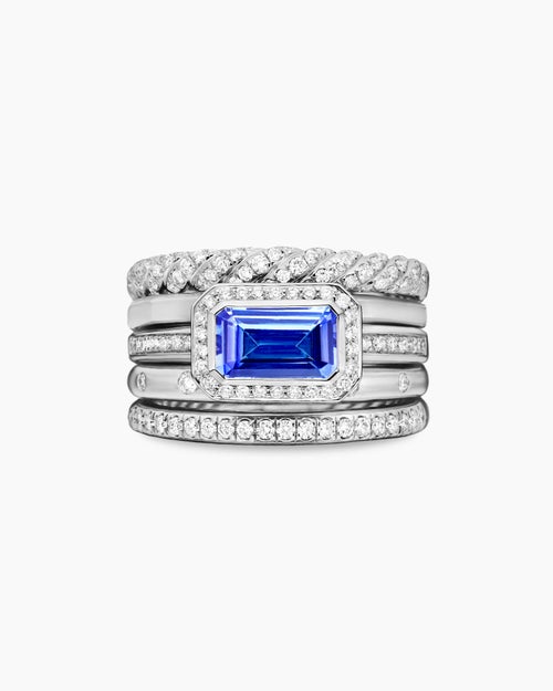 Womens Stax Five Row Ring in 18K White Gold with Tanzanite and Diamonds, 14mm