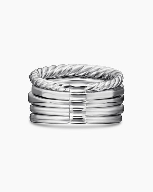 Womens Stax Five Row Ring in 18K White Gold with Diamonds, 14mm
