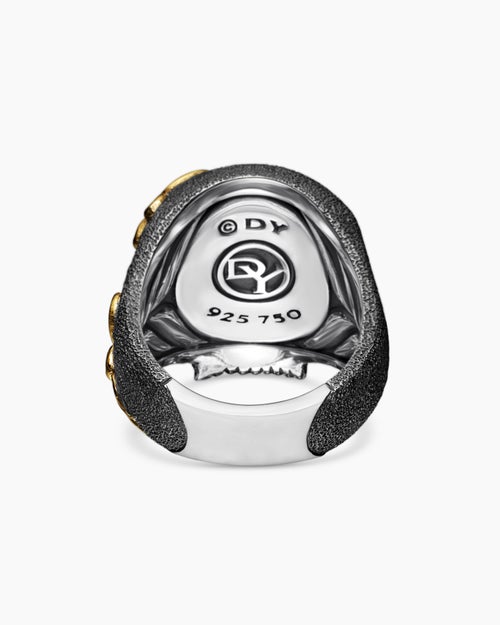 Mens Waves Skull Ring in Sterling Silver with 18ct Yellow Gold, 24mm