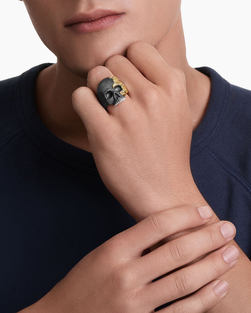 Bague crâne Waves en argent sterling avec or jaune 18 carats, 24 mm hommes