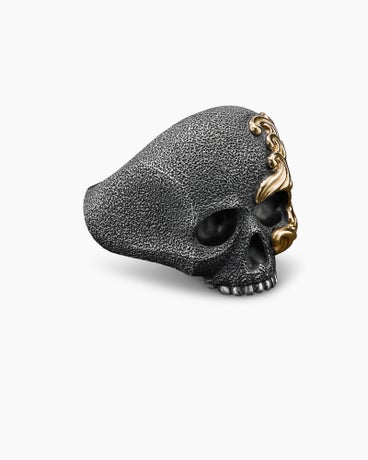 Waves Skull Ring in Sterling Silver with 18K Yellow Gold, 24mm