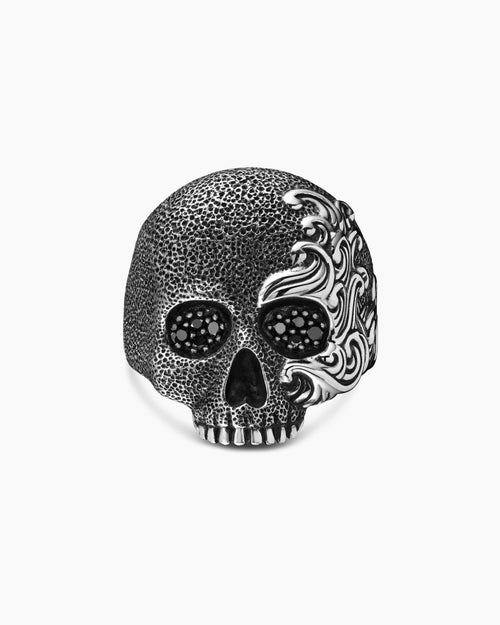 Mens Waves Skull Ring in Sterling Silver, 24mm