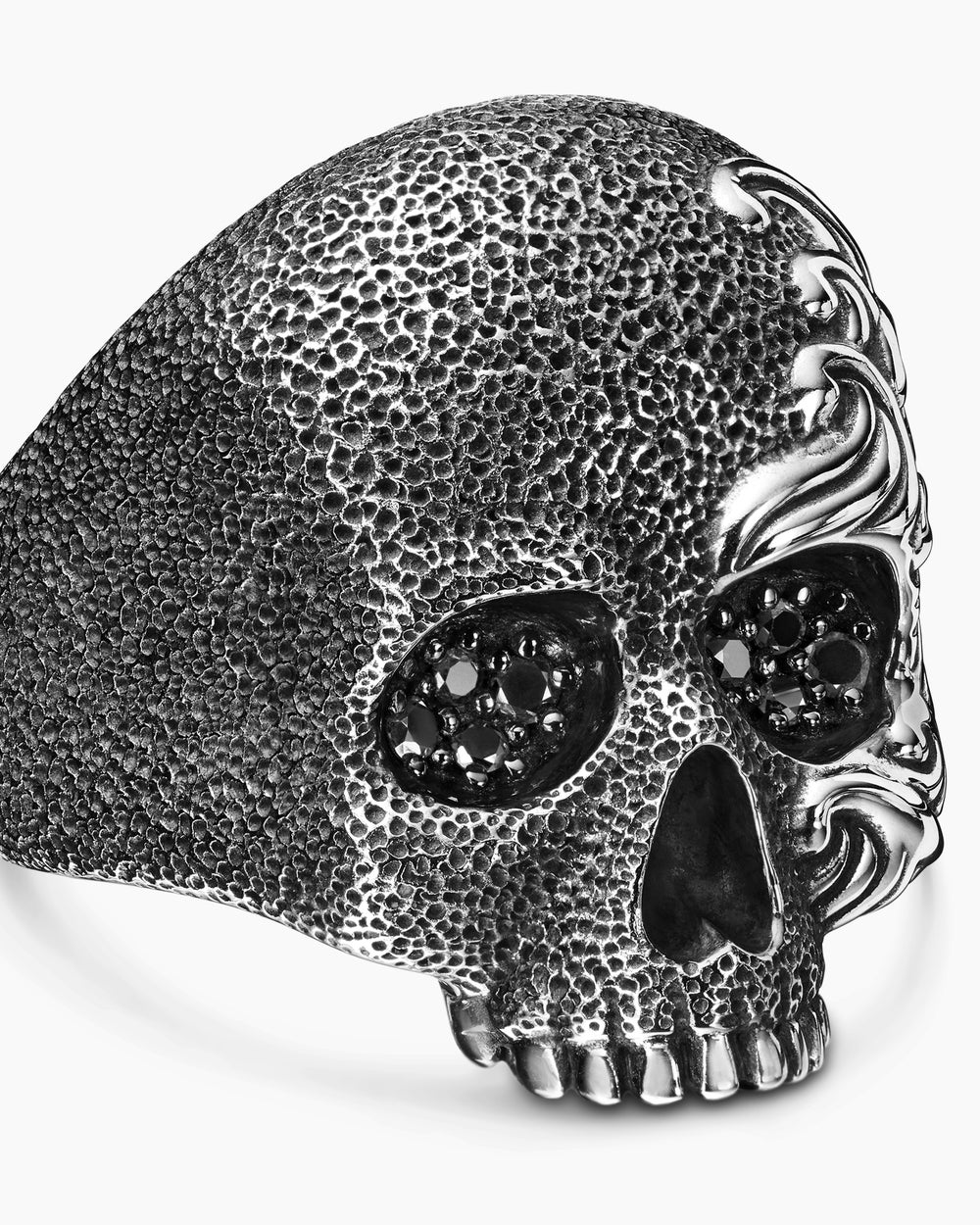 Mens Waves Skull Ring in Sterling Silver, 24mm
