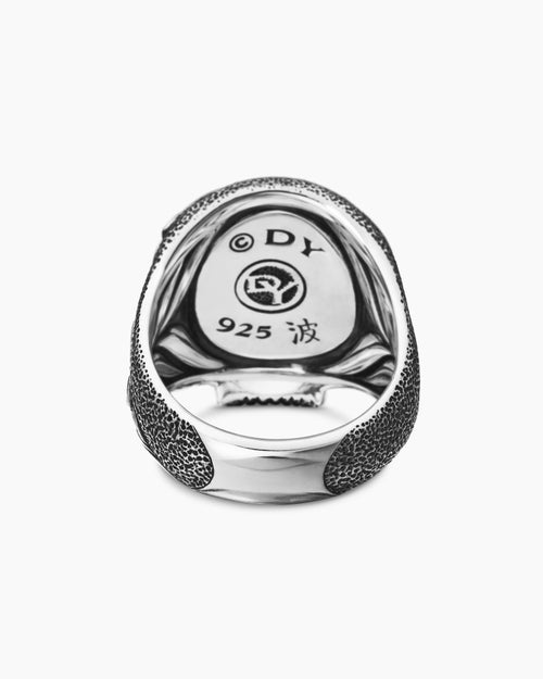 Mens Waves Skull Ring in Sterling Silver, 24mm