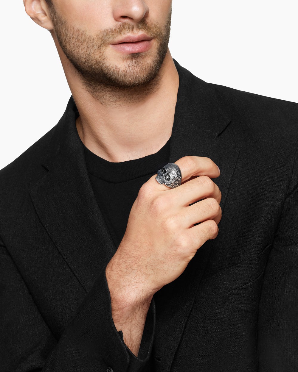 Mens Waves Skull Ring in Sterling Silver, 24mm