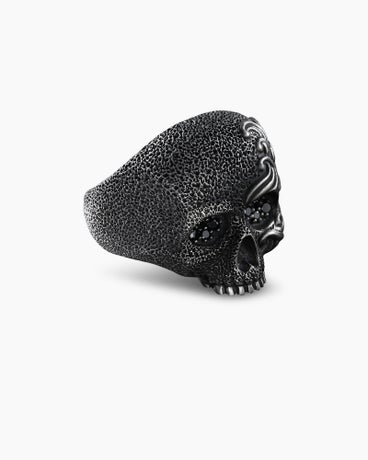 Waves Skull Ring in Sterling Silver with Black Diamonds, 24mm