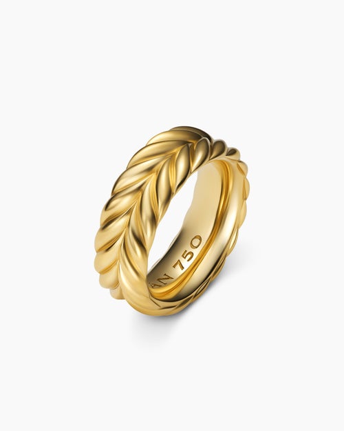 Mens Chevron Band Ring in 18K Yellow Gold, 9mm