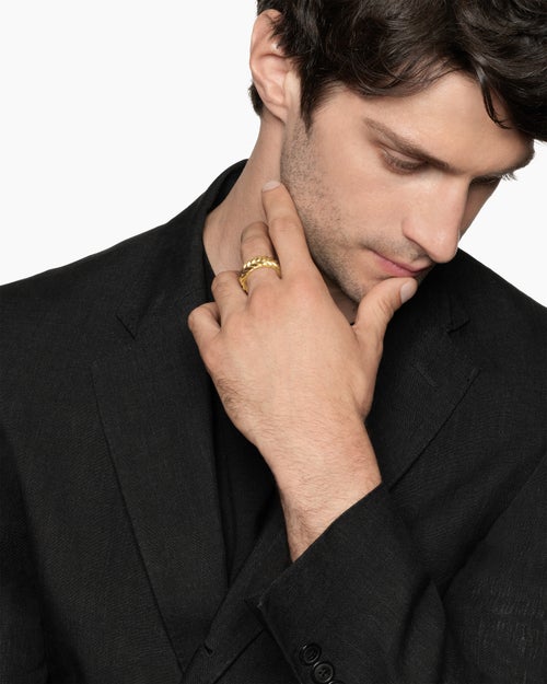 Mens Chevron Band Ring in 18K Yellow Gold, 9mm