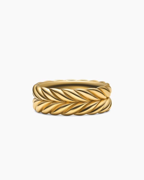 Mens Chevron Band Ring in 18K Yellow Gold, 9mm