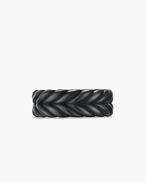 Mens Chevron Band Ring in Black Titanium, 9mm