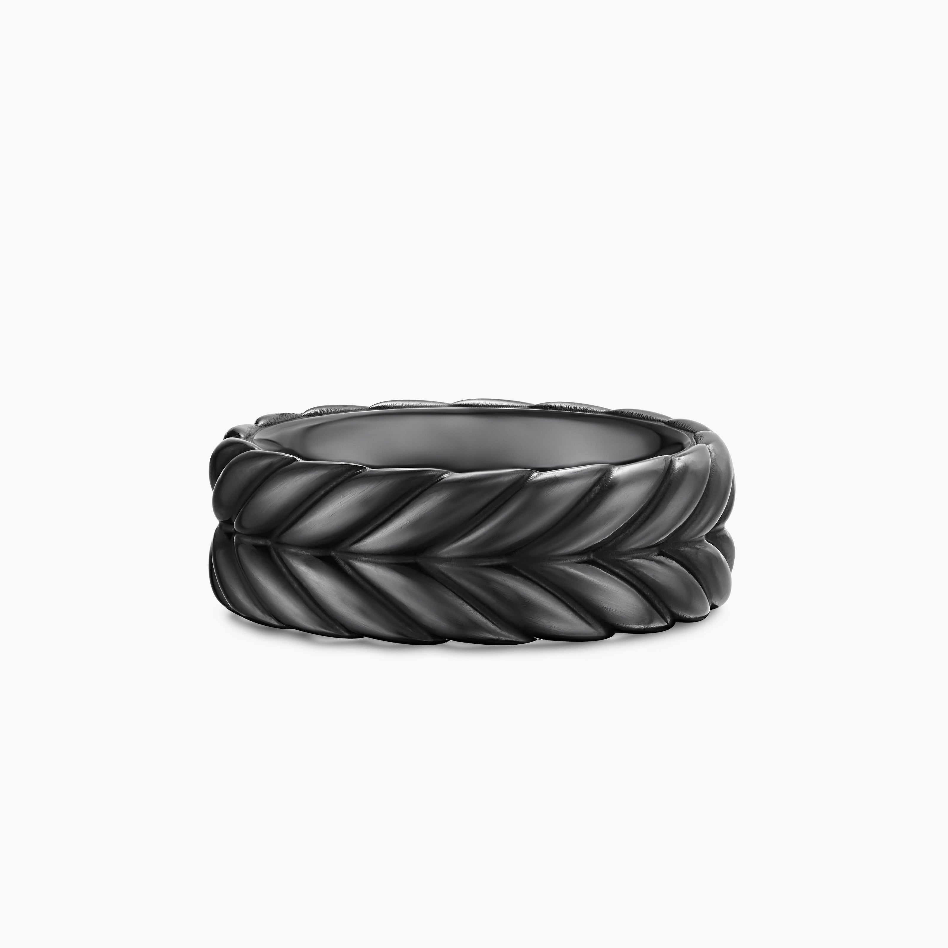 Mens Chevron Band Ring in Black Titanium, 9mm