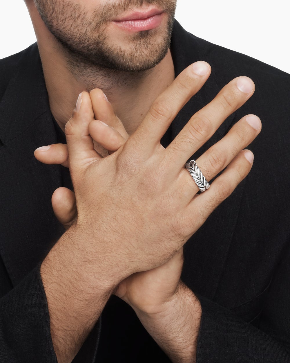 Mens Chevron Band Ring in Sterling Silver, 9mm