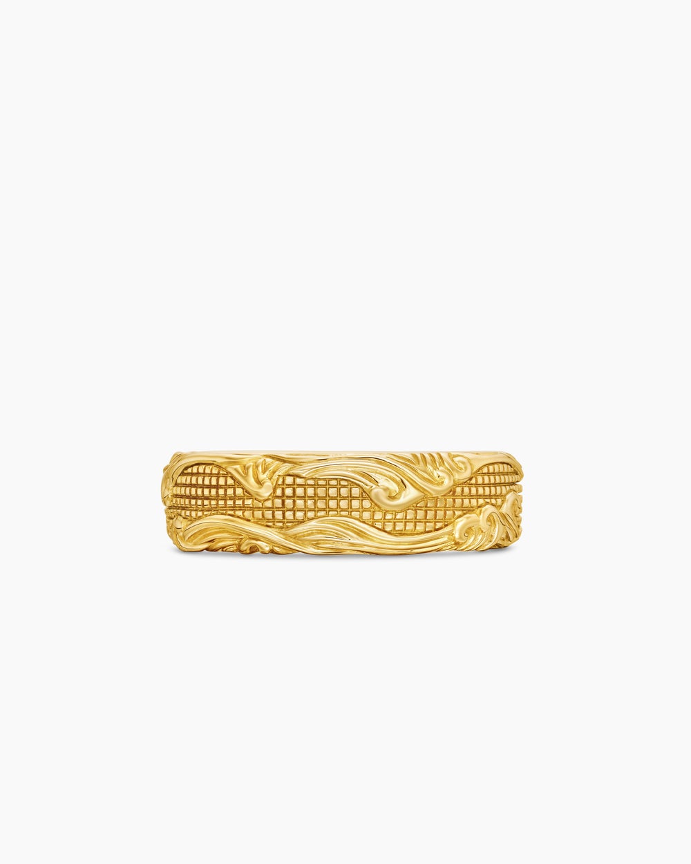 Mens Waves Band Ring in 18K Yellow Gold, 7mm