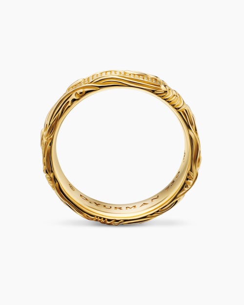 Mens Waves Band Ring in 18K Yellow Gold, 7mm