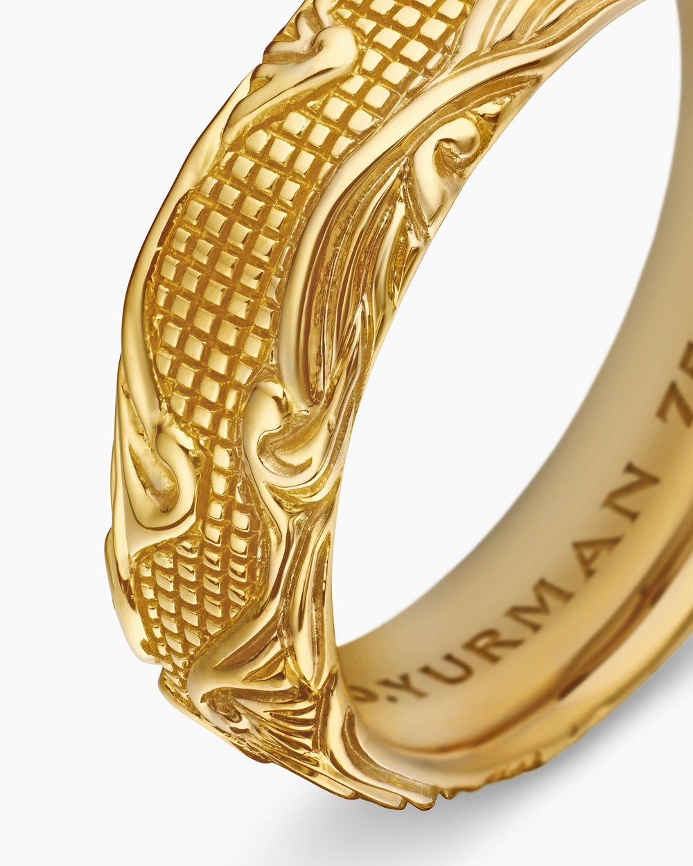 Mens Waves Band Ring in 18K Yellow Gold, 7mm