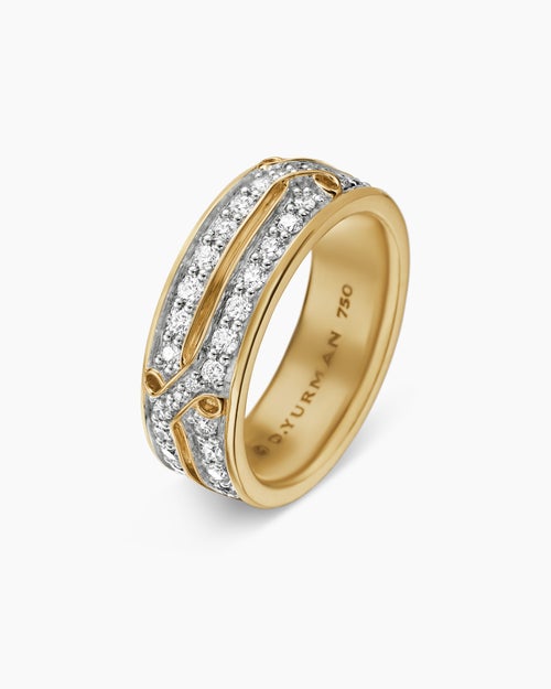Mens Armory Band Ring in 18K Yellow Gold with Diamonds, 8mm
