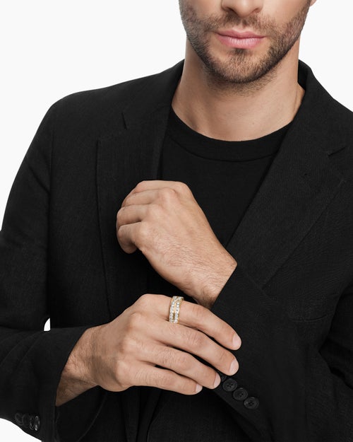 Mens Armory Band Ring in 18K Yellow Gold with Diamonds, 8mm