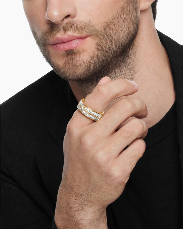 Armory® Band Ring in 18K Yellow Gold with Diamonds, 8mm