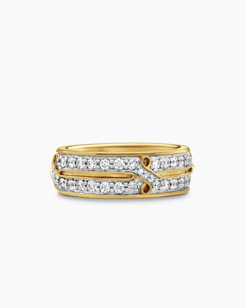 Mens Armory Band Ring in 18K Yellow Gold with Diamonds, 8mm