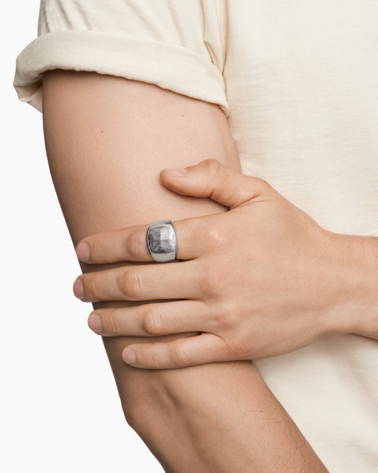Meteorite Signet Ring in Sterling Silver, 19mm