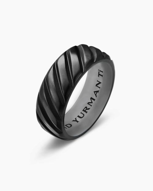 Mens Modern Cable Band Ring in Black Titanium, 9mm