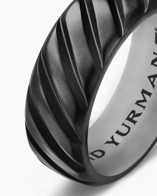 Mens Modern Cable Band Ring in Black Titanium, 9mm